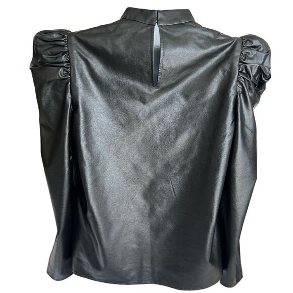 EXPRESS Faux Leather Puff Sleeves Blouse Size XS - Picture 4 of 9